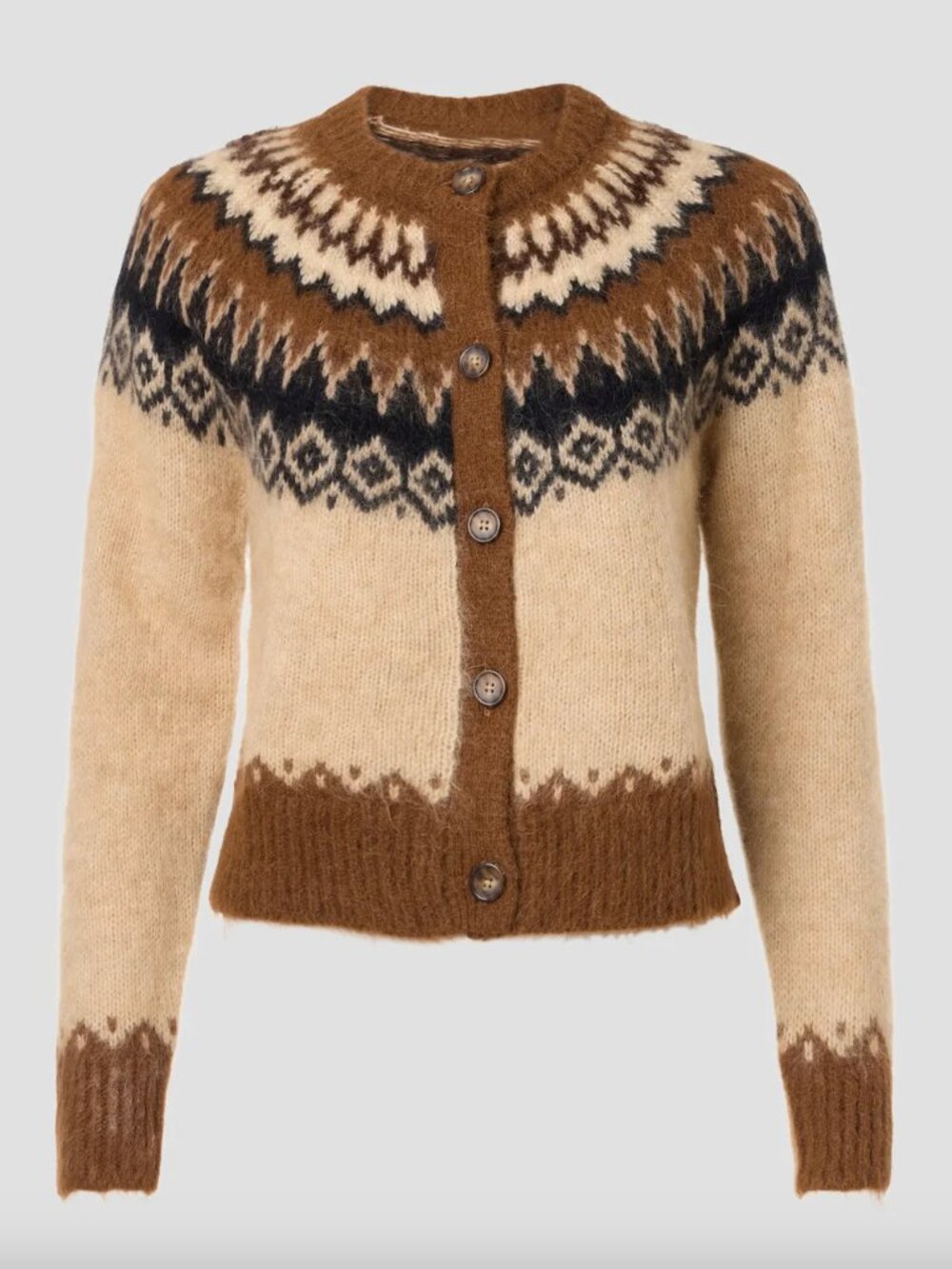 Polo Ralph Lauren Nordic Cardigan Sweater in Tan & Brown Fair Isle Wool Knit